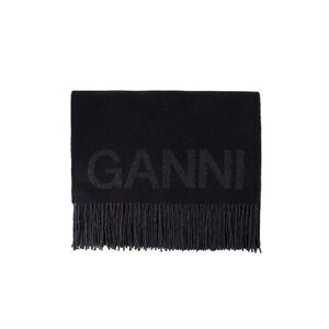 Fringed Scarf - Ganni - Wool - Black